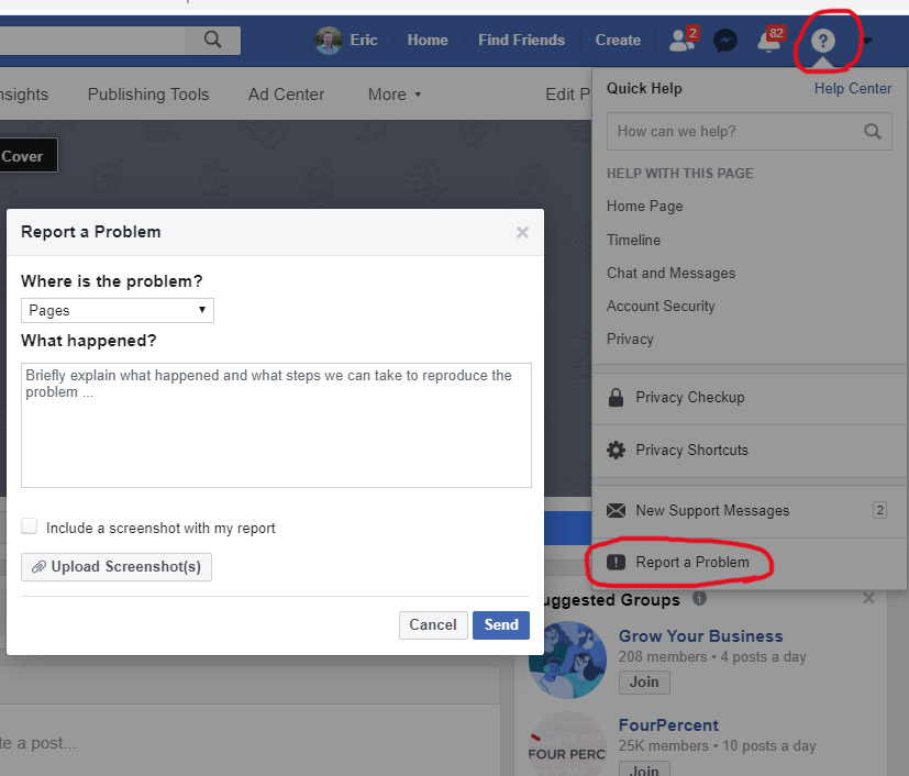 facebook customer service report a problem